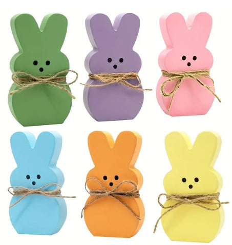 6pcs Wooden Bunny Peep Easter Decor Set